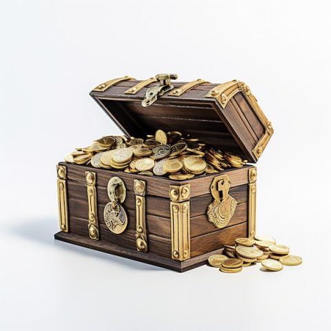 monete d'oro e di argento in un bauletto