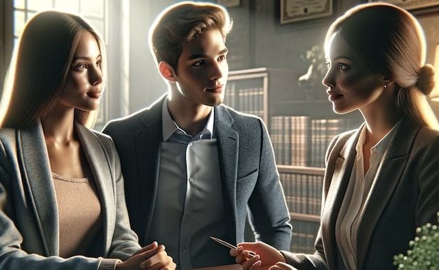 giovane coppia parla con la consulente assicurativa