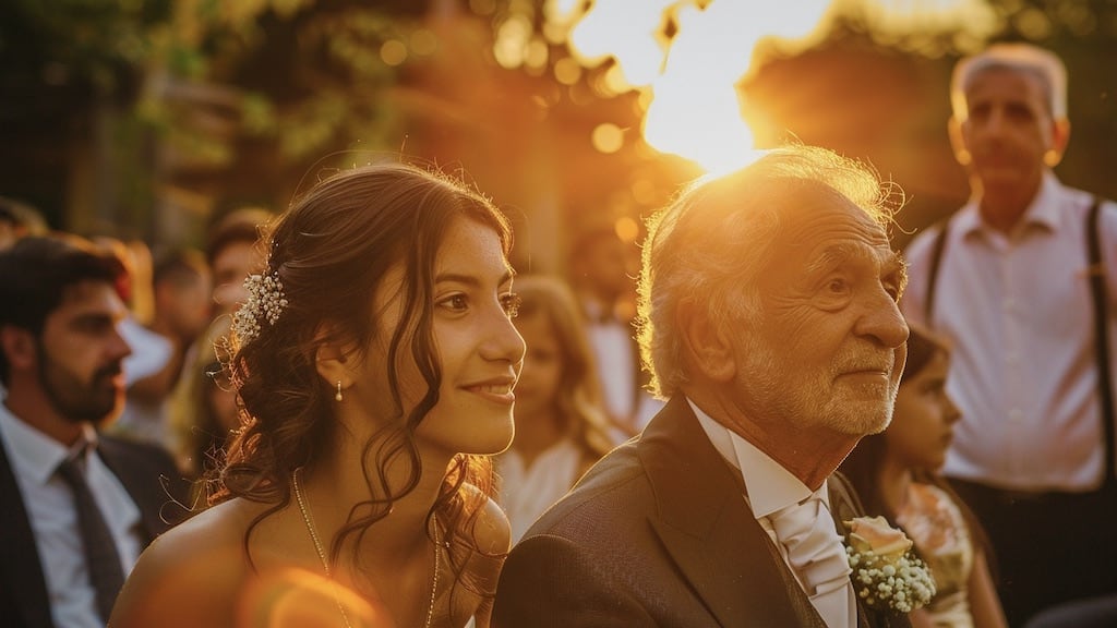 giovane donna con uomo anziano ad una festa